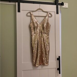 Night Way Collections Rose Gold Sequin V-Neck Mini Dress